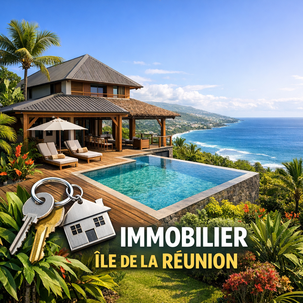 Maison tropicale à La Réunion avec vue sur l'océan, symbole du marché immobilier réunionnais